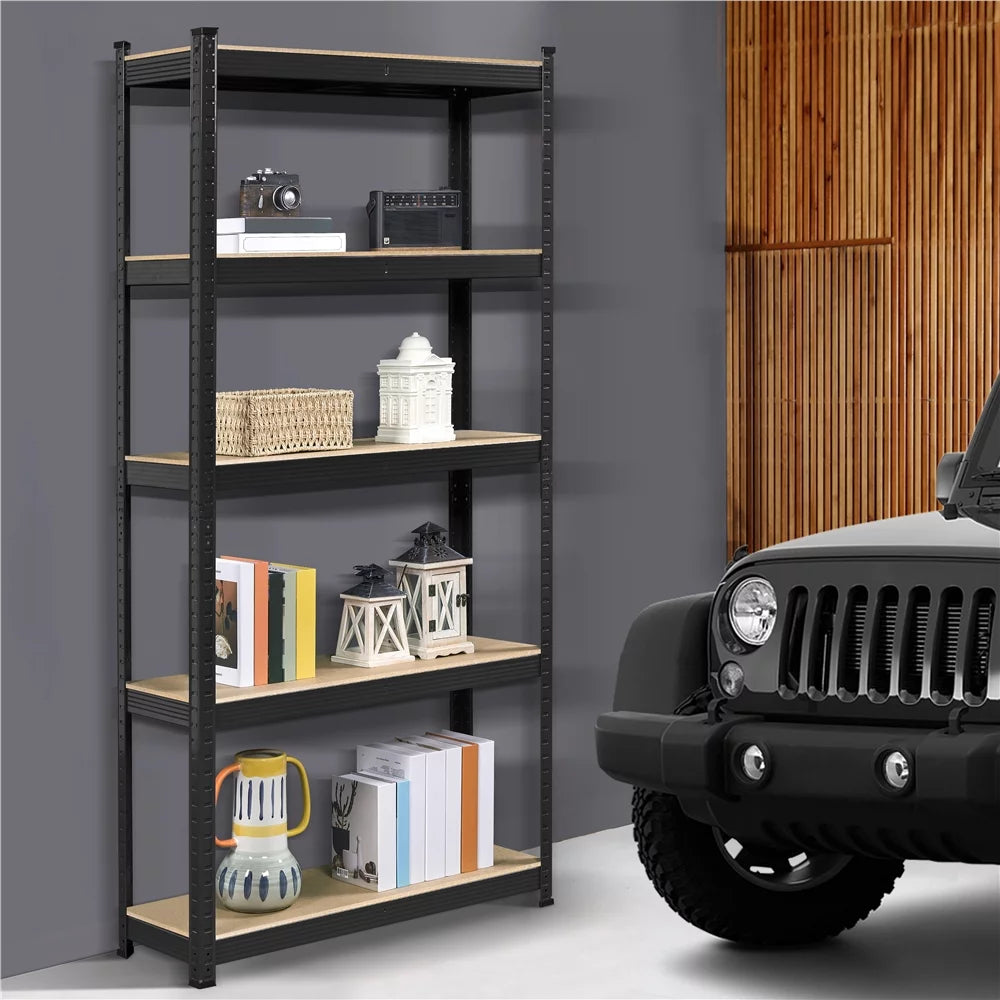 5-Shelf Adjustable Steel Storage Shelf Unit, Black, 2 Pack H41117