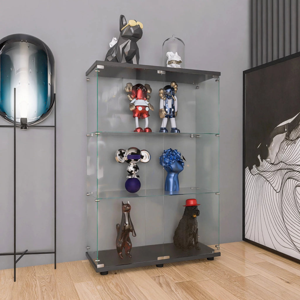Black 3 Shelf Glass Display Cabinet D64971