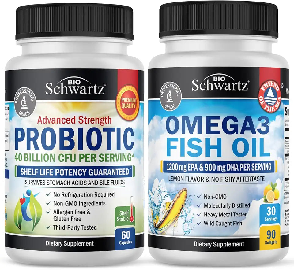 Omega 3 Fish Oil Softgels Plus 40 Billion CFU Probiotic Supplement A394061