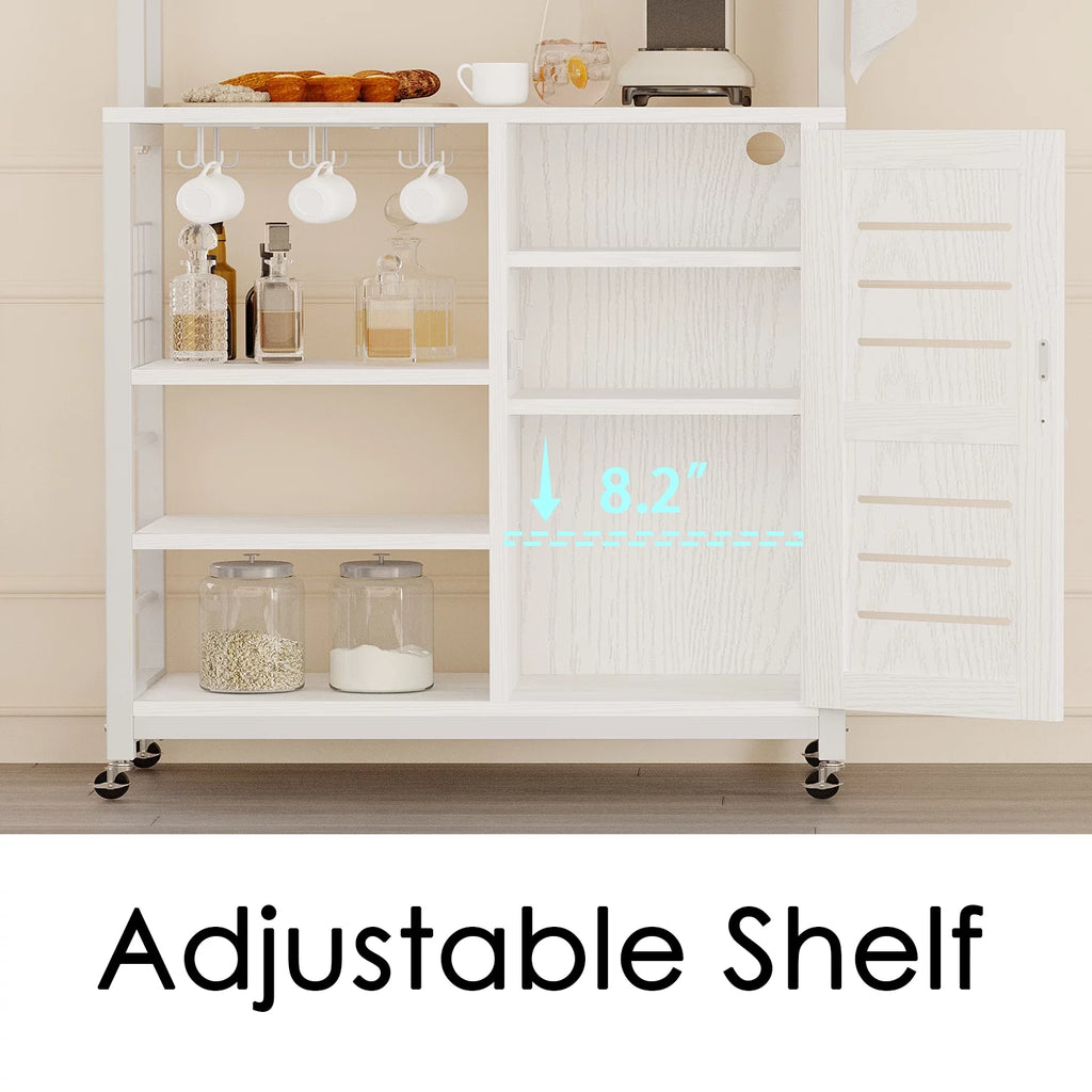 White Bakers Rack with Power Outlets and Cabinets C7099