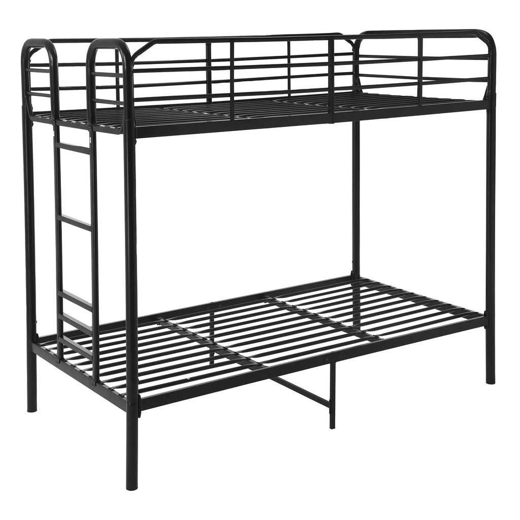 Black Metal Twin over Twin Quad Bunk Bed with Ladder and Guardrails S739