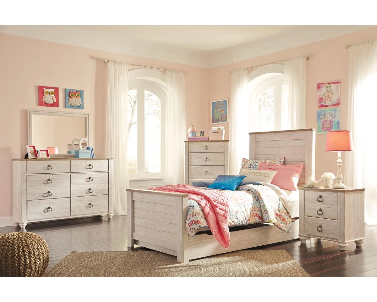 Whitewash 2 Drawer Nightstand with USB Charging Ports N921