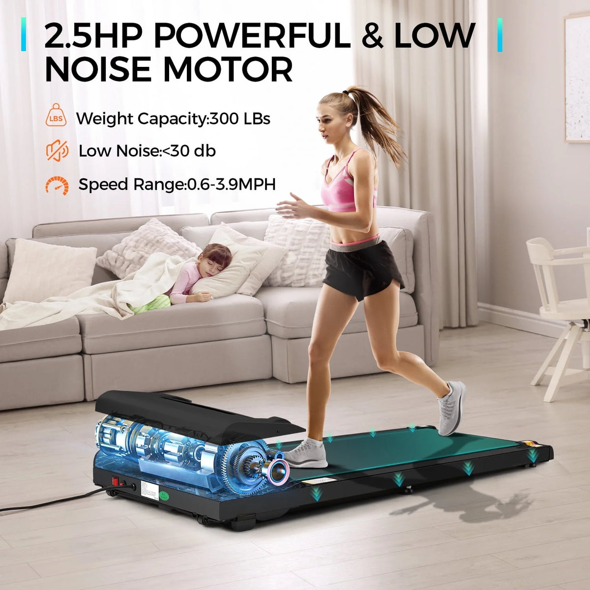 Walking Pad Treadmill 2.5HP Electric Running Machine with LED Display L2713
