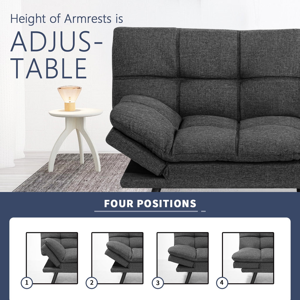 Memory Foam Futon Sofa Bed with Adjustable Armrests and Backrest, Gray P24848