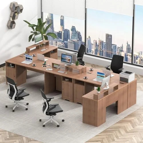 L Shaped Desk with Drawers 60 Inch Corner Computer Desk with USB Charging Port and Power Outlet Oak P887