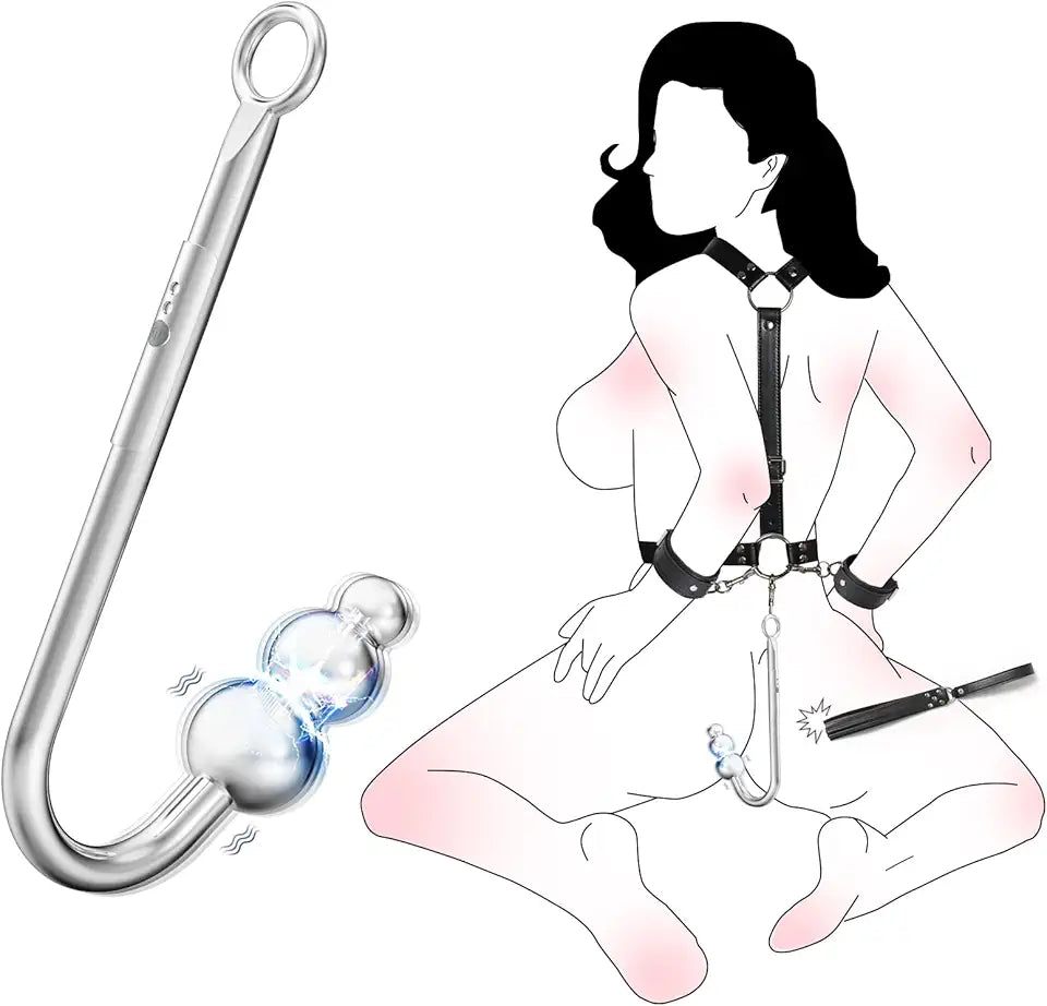 Vibrating Anal Hook with Whip Leather Restraints Set Handcuffs Collar Anal Plug Sex Toy K282