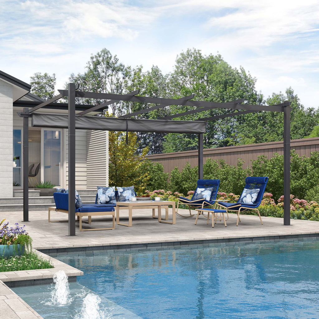 12' X 16' Outdoor Retractable Aluminum Pergola with Canopy X5873