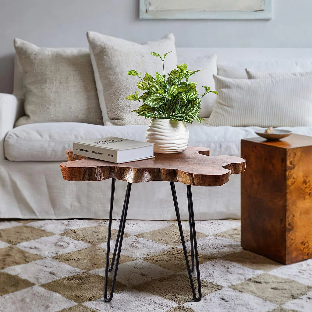 Natural Teak Live Edge Coffee Table with Hairpin Legs R748