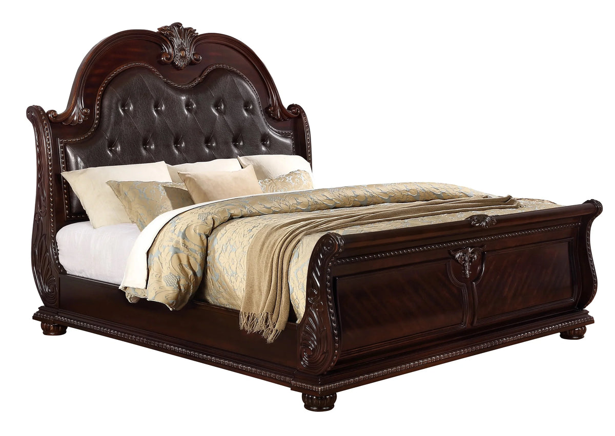 Queen Size Faux Leather Panel Bed O6142