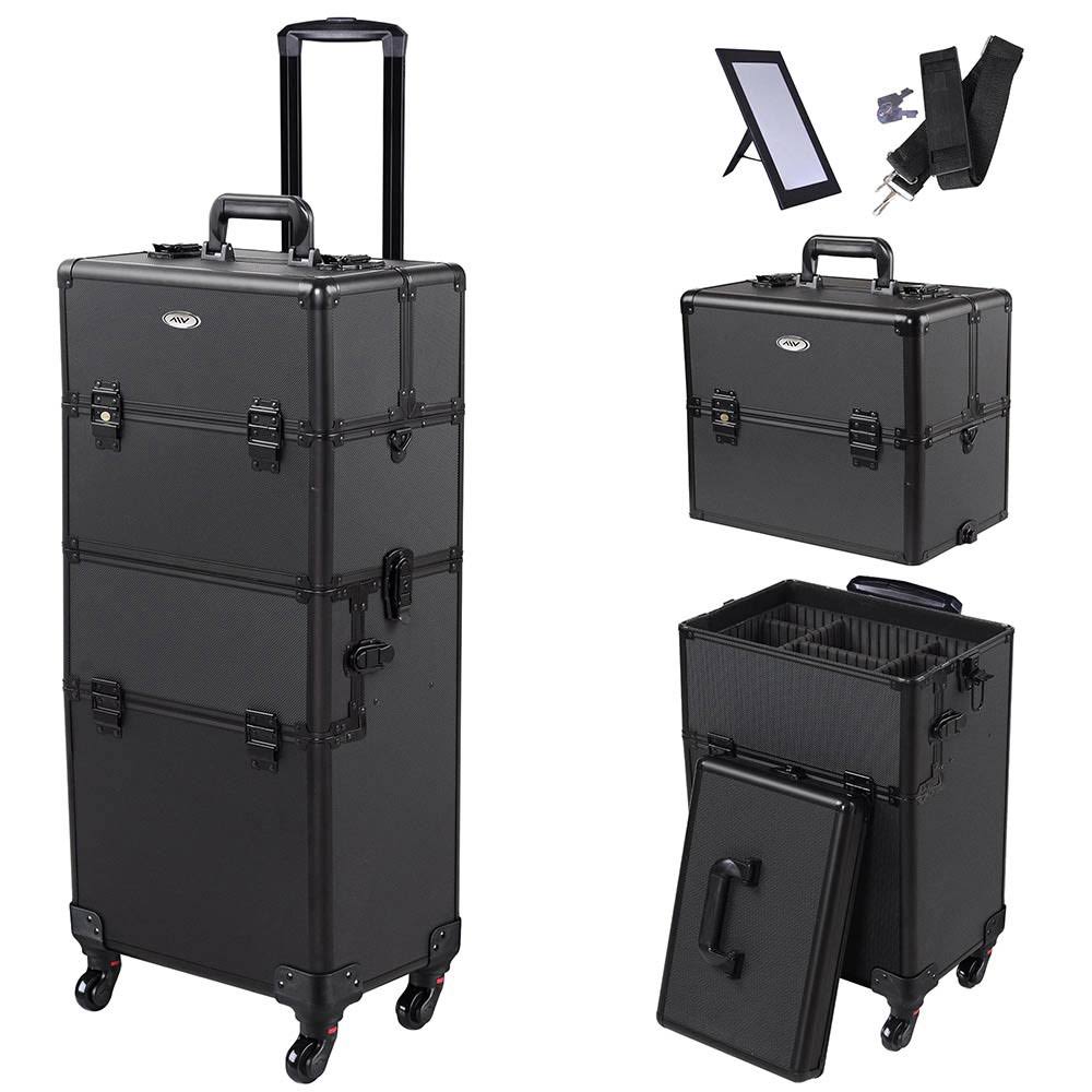 Black 4 Wheel Aluminum Rolling Makeup Train Case M497567