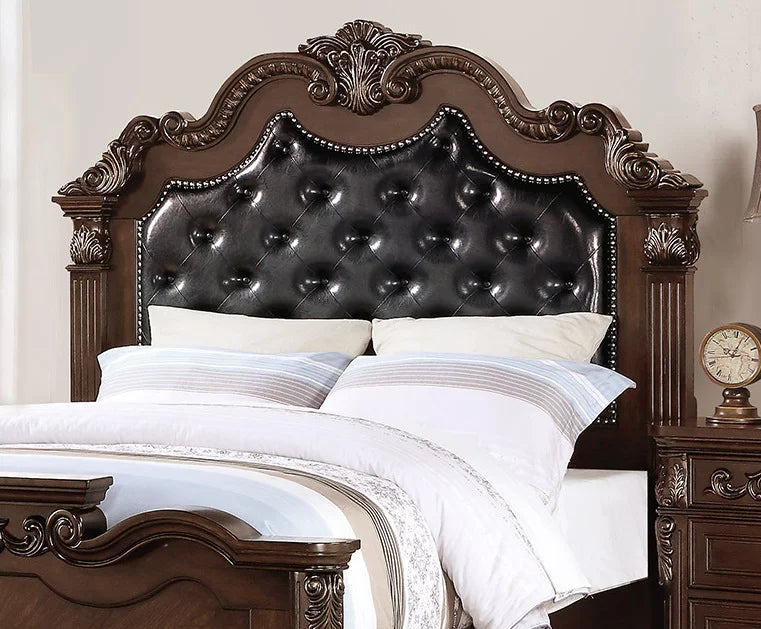 Dark Brown Eastern King Size Faux Leather Tufted Headboard Bed C775686