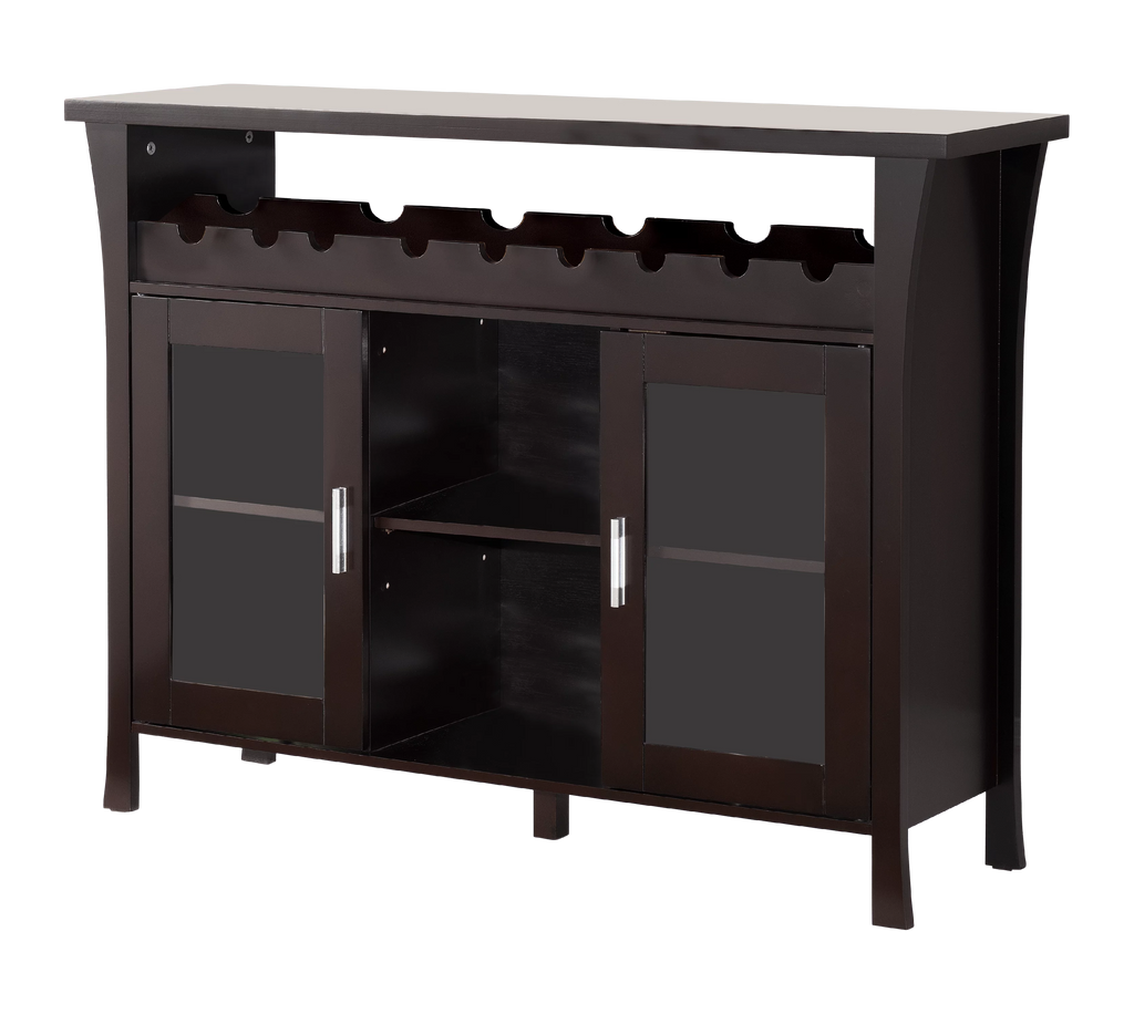 Espresso Wood Wine Rack Sideboard Console Table With Glass Doors J411
