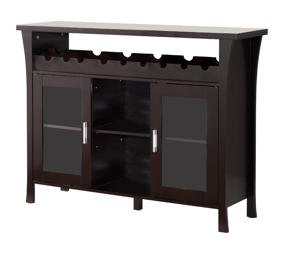 Espresso Wood Wine Rack Sideboard Console Table With Glass Doors J411