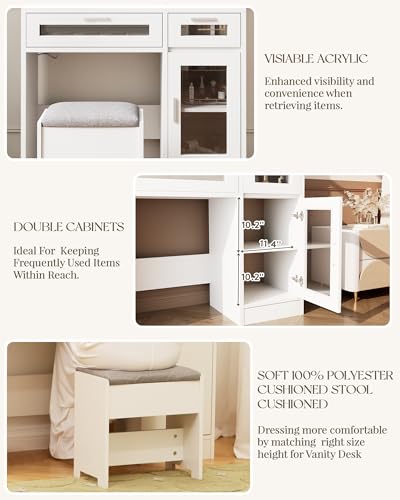 White Vanity Desk with Mirror and Lights C37190