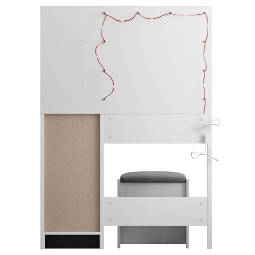 White Vanity Desk with Mirror and Lights C37190
