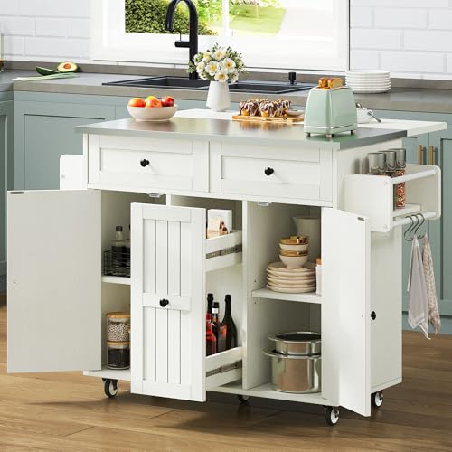 Black Kitchen Island on Wheels with Drop Leaf and Storage Cabinets Z6708