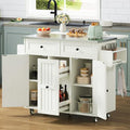 Black Kitchen Island on Wheels with Drop Leaf and Storage Cabinets Z6708