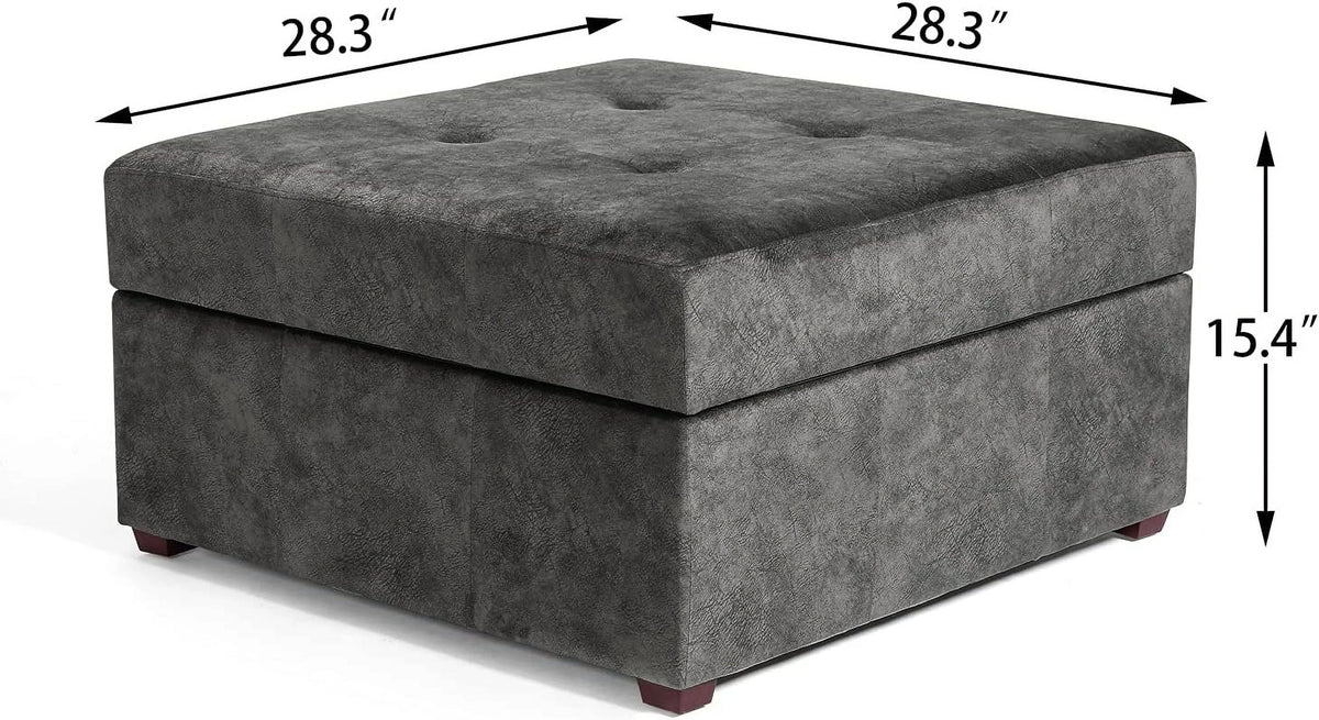 Gray Tufted Storage Ottoman Bench with Wood Legs J92810