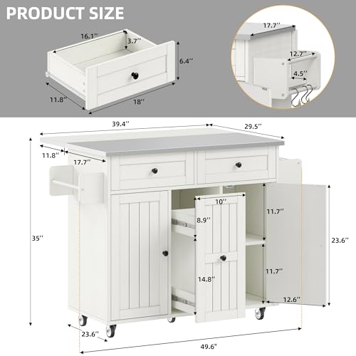 Black Kitchen Island on Wheels with Drop Leaf and Storage Cabinets Z6708