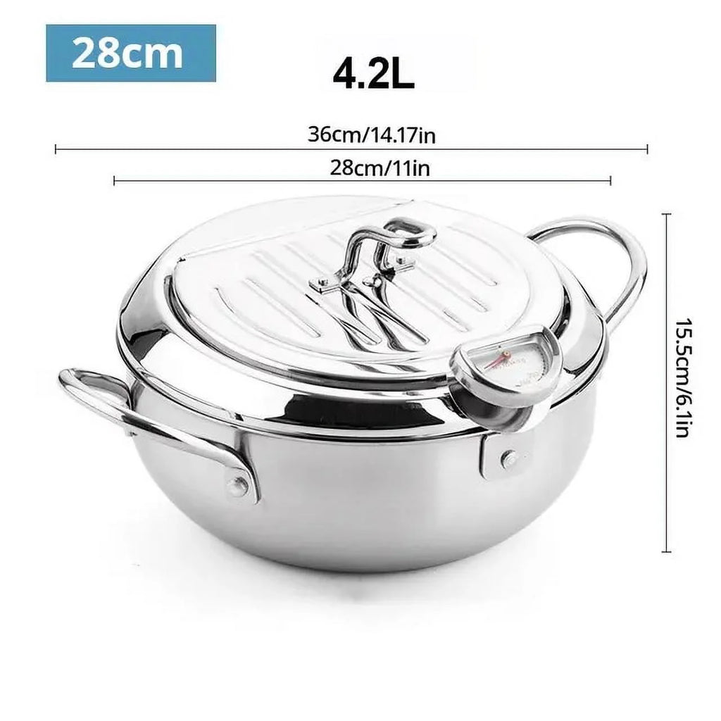 Stainless Steel Oil Pan with Thermometer and Cover Z72494