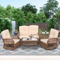 5 Pieces All Weather Wicker Patio Conversation Sofa Set with Glass Coffee Table W43867