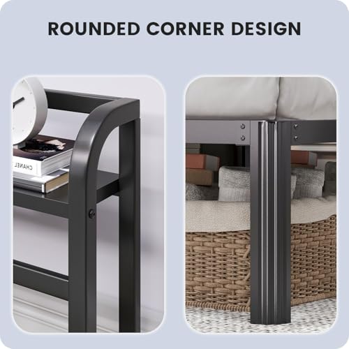 Black 14 Inch Full Size Metal Platform Bed Frame with Storage Headboard and Charging Station Z1579