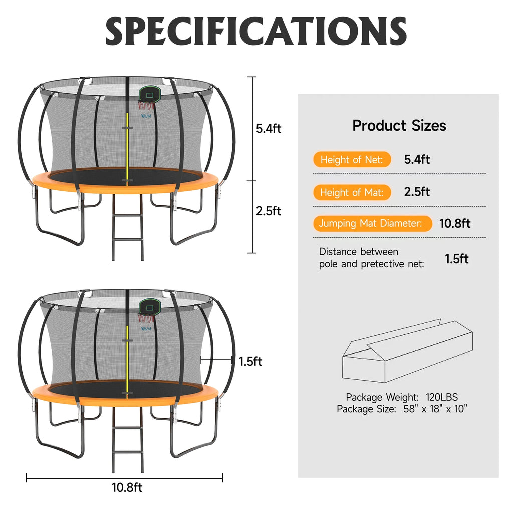 12FT Trampoline with Basketball Hoop and Safety Enclosure Net Y793