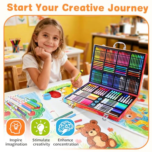 158 Pcs Art Supplies Drawing Painting Set with Colored Pencils Crayons Markers W97064