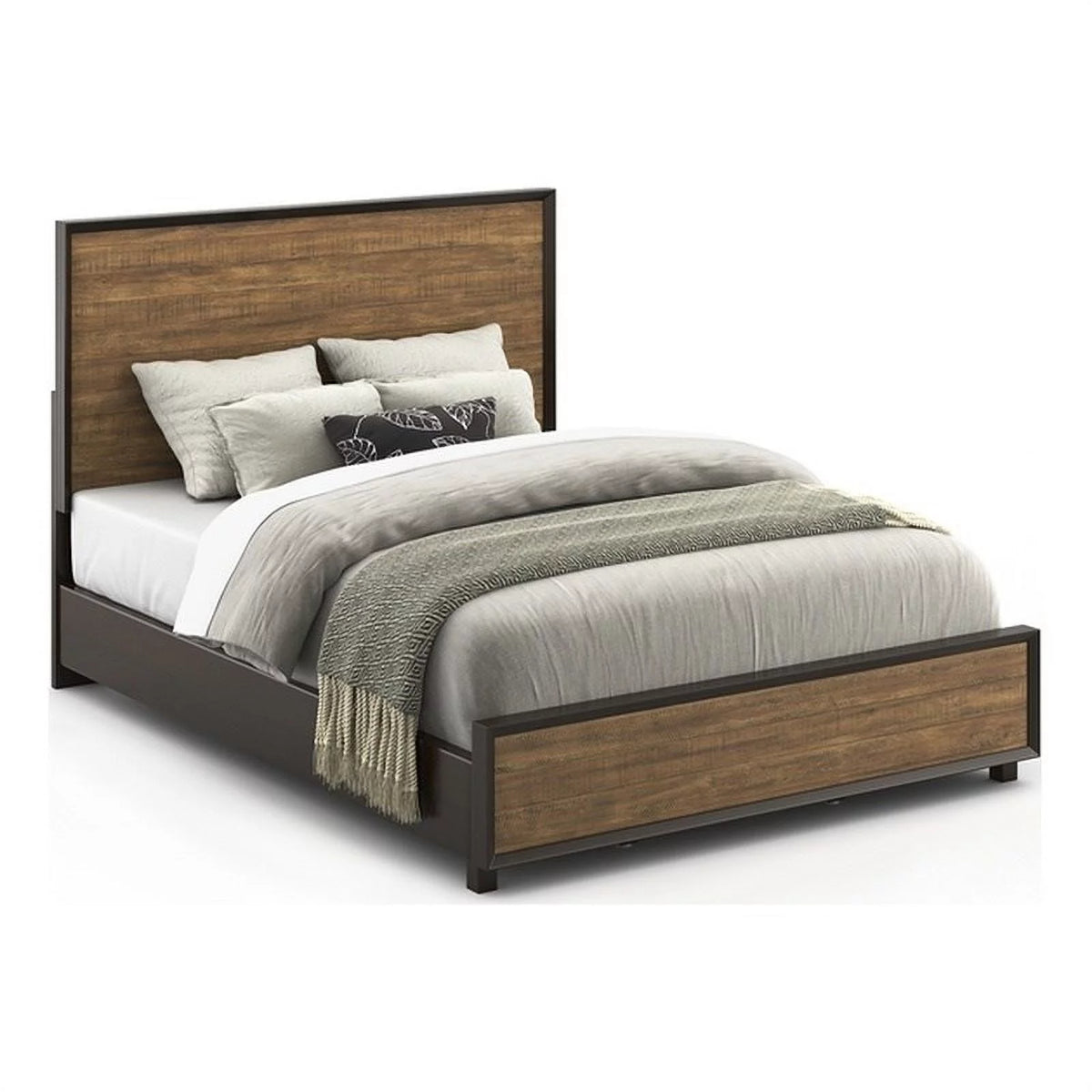 Brown Queen Bed Walnut Acacia Wood Y755201