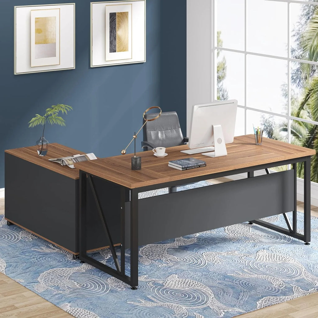 63 inches L-Shaped Computer Desk with Drawers and Storage Shelves U540712