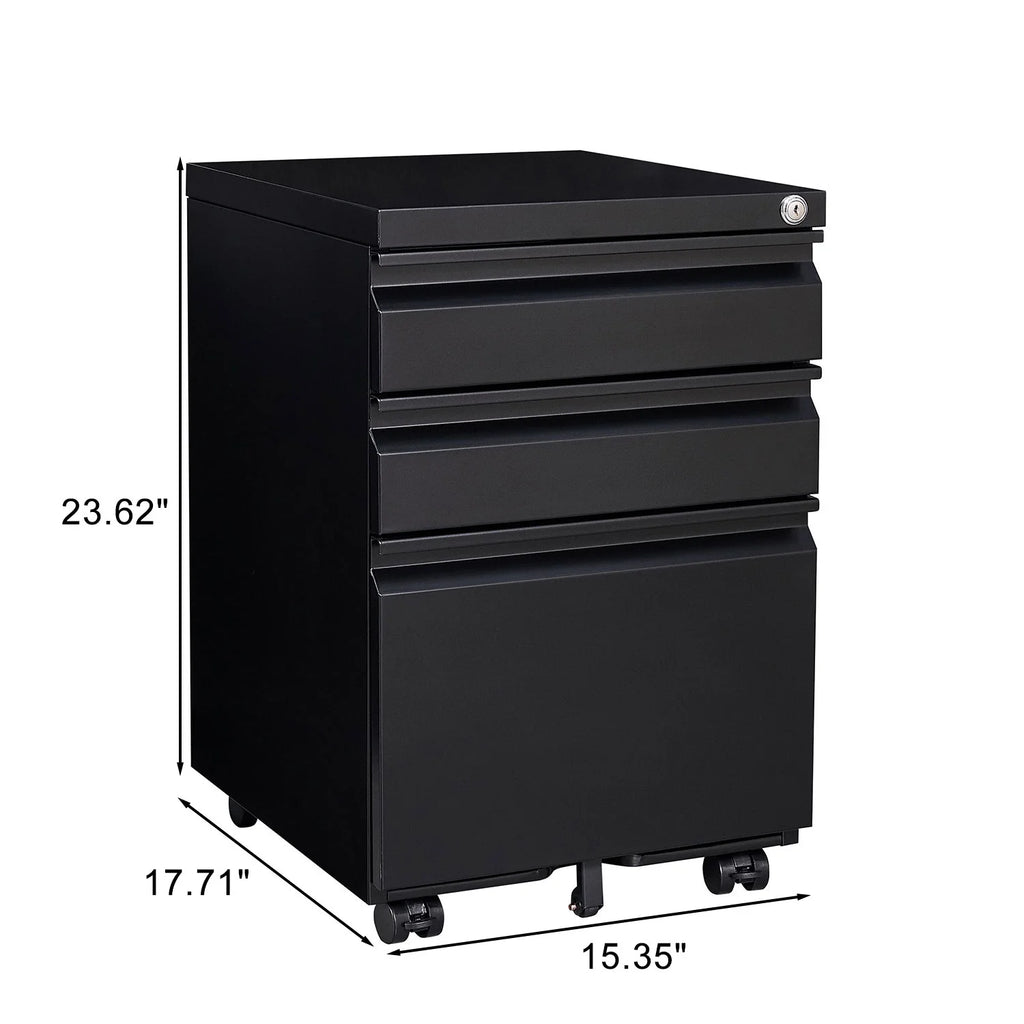 3 Drawer Black Metal File Cabinet with Lock R904431