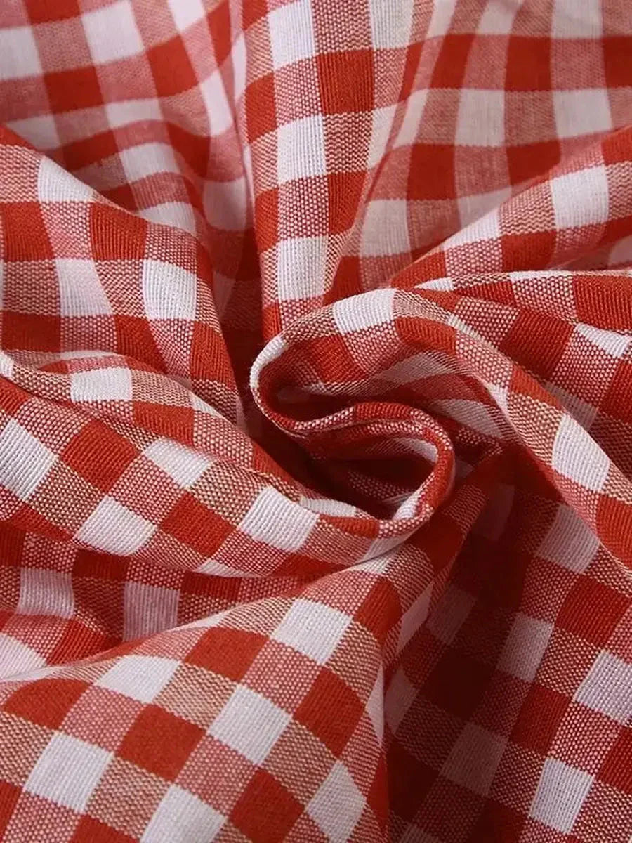 Retro Red Checked Ribbon Bubble Shorts W905