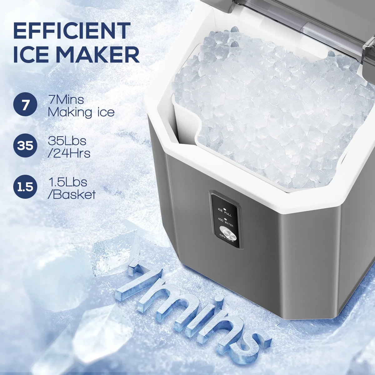 Portable Nugget Ice Maker Countertop Self-Cleaning 33lbs/24H Grey Y894223
