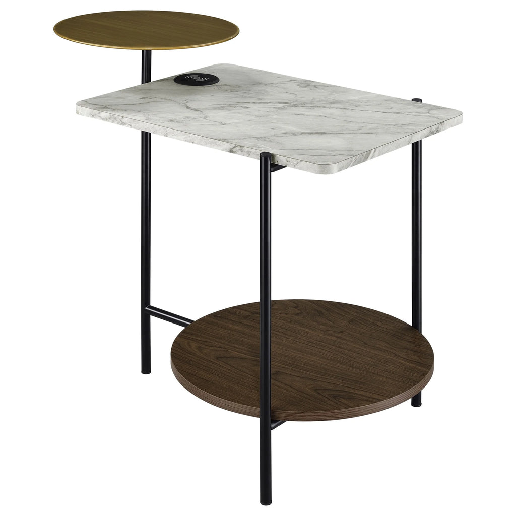 3-tier Wood Side Table with Wireless Charger L225