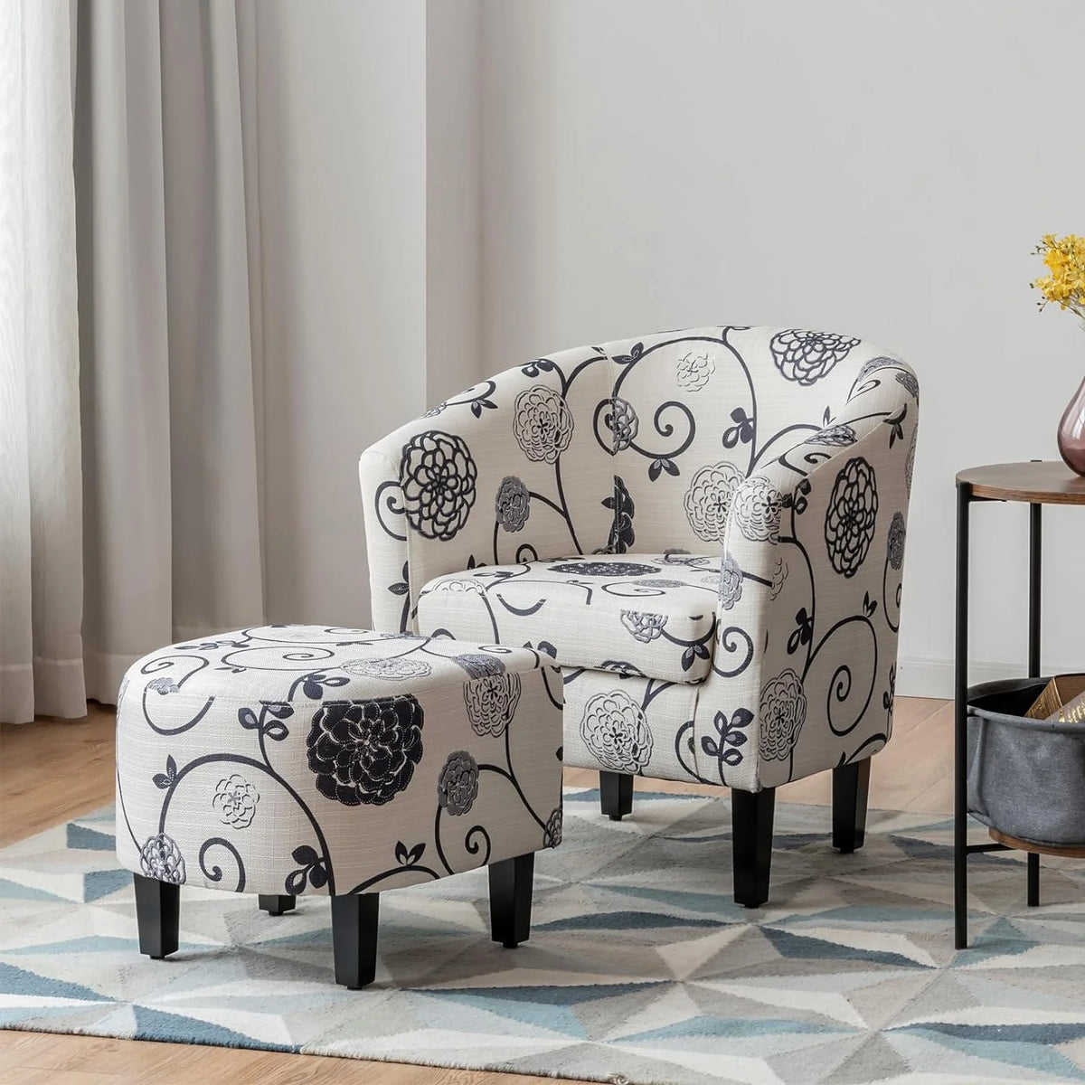 Accent Chair with Ottoman Set Upholstered Barrel Chair with Footrest K3124