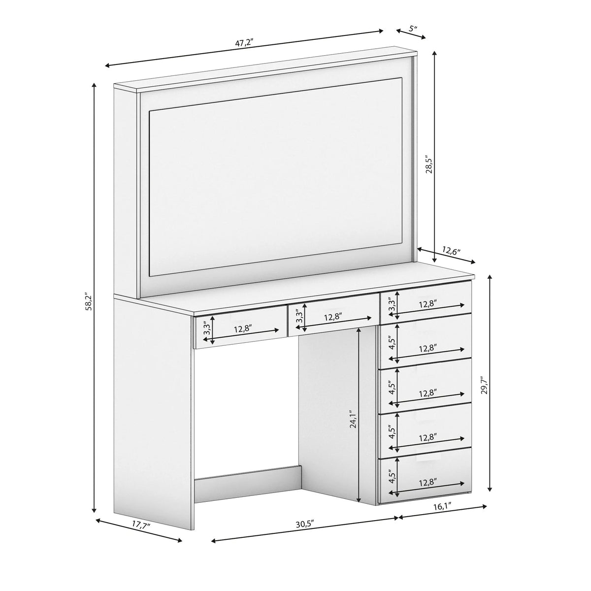 White Painted Vanity Table with LED Lights T835
