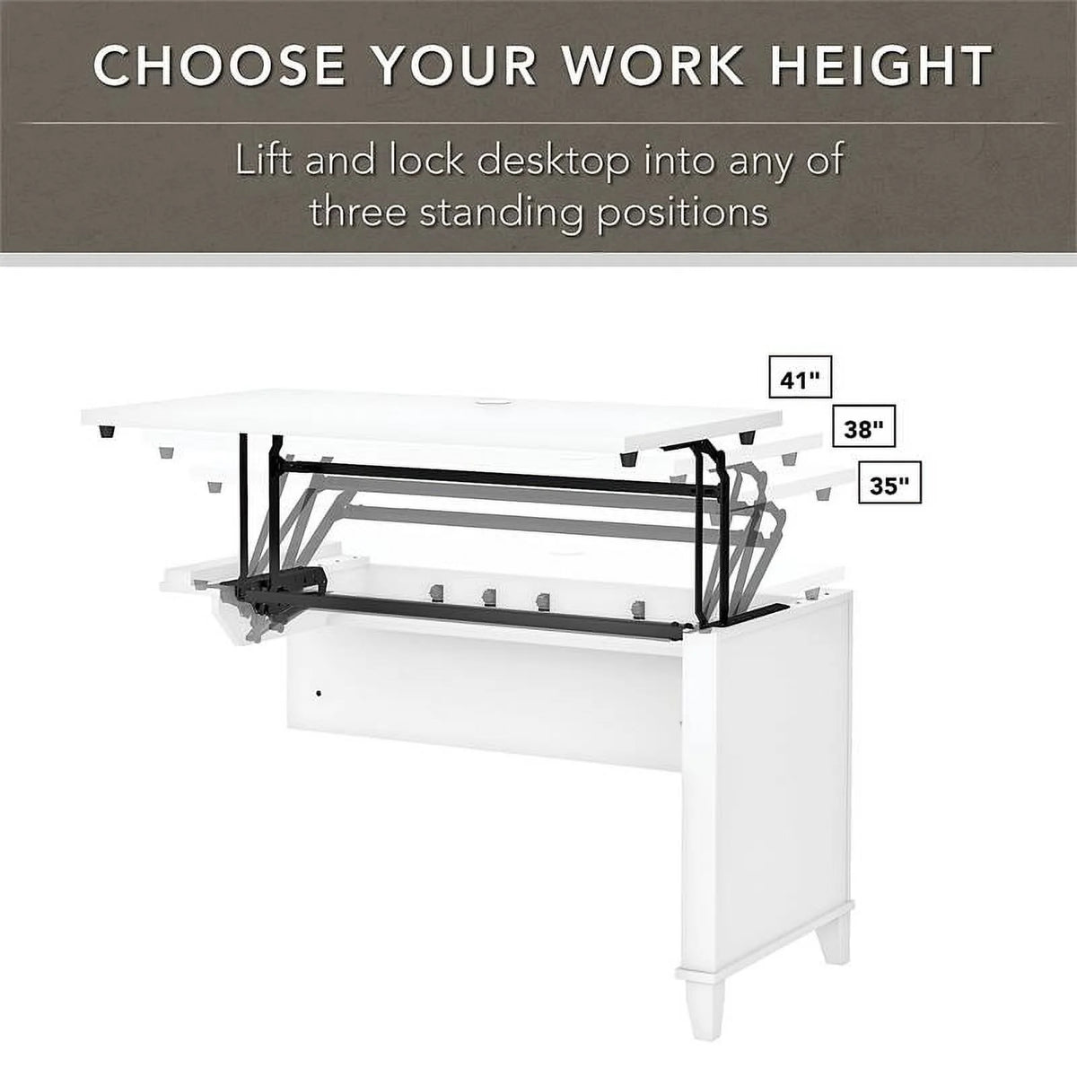 White Engineered Wood Sit to Stand Desk with Hutch and Bookcase B67402