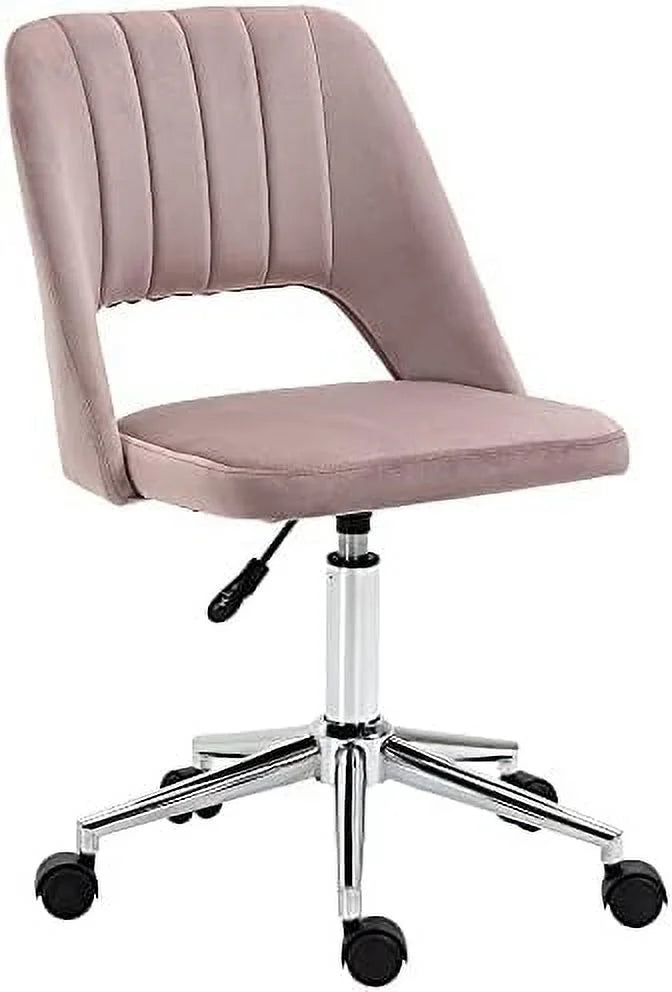 Pink Velvet Armless Swivel Office Chair X17337