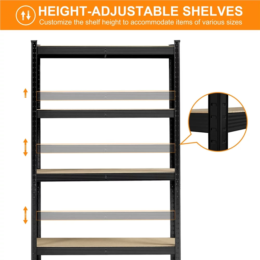 5-Shelf Adjustable Steel Storage Shelf Unit, Black, 2 Pack H41117