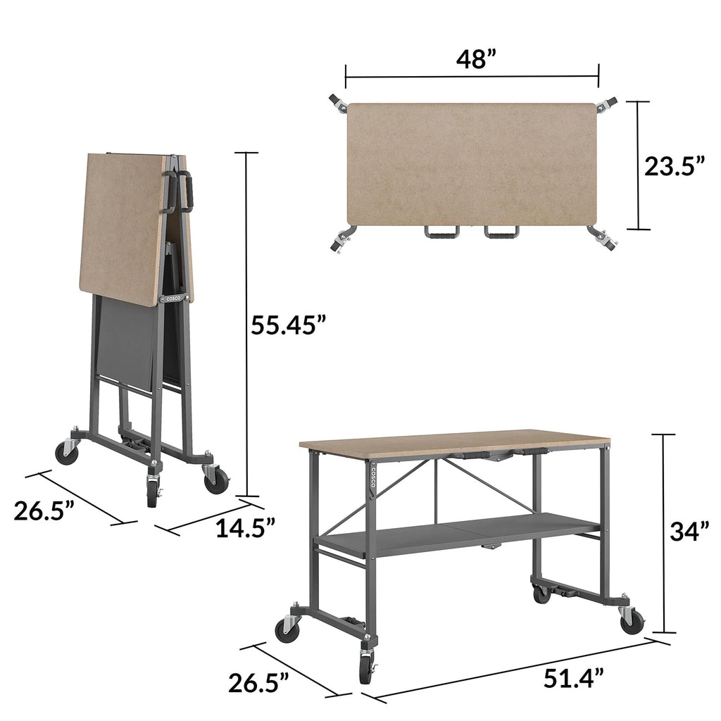 Portable Folding Workbench with Locking Casters, 600 lb. Capacity S906174