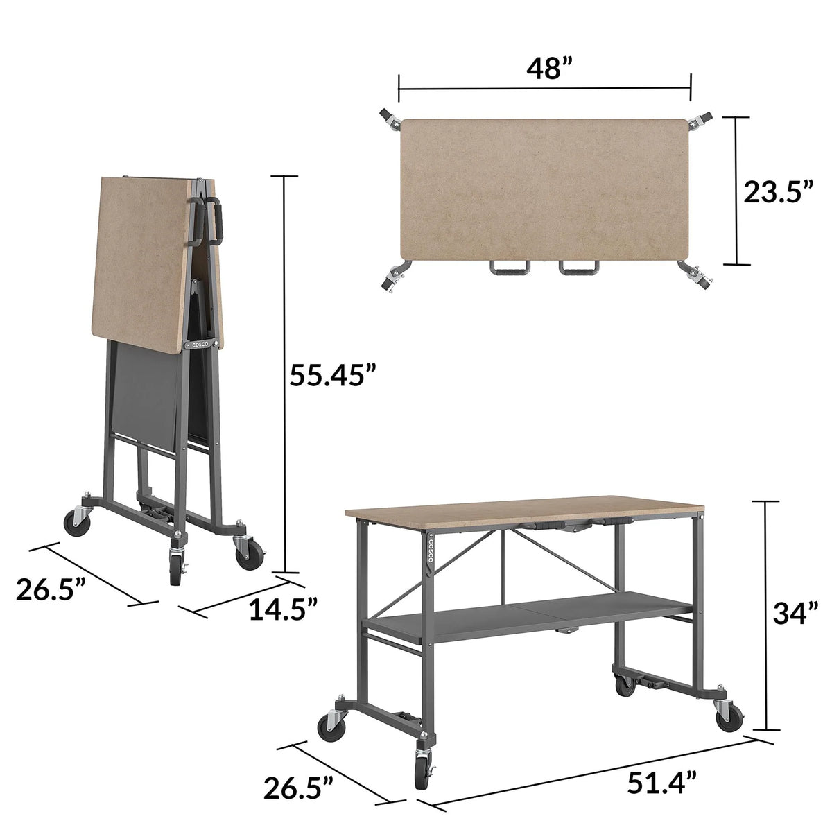 Portable Folding Workbench with Locking Casters, 600 lb. Capacity S906174