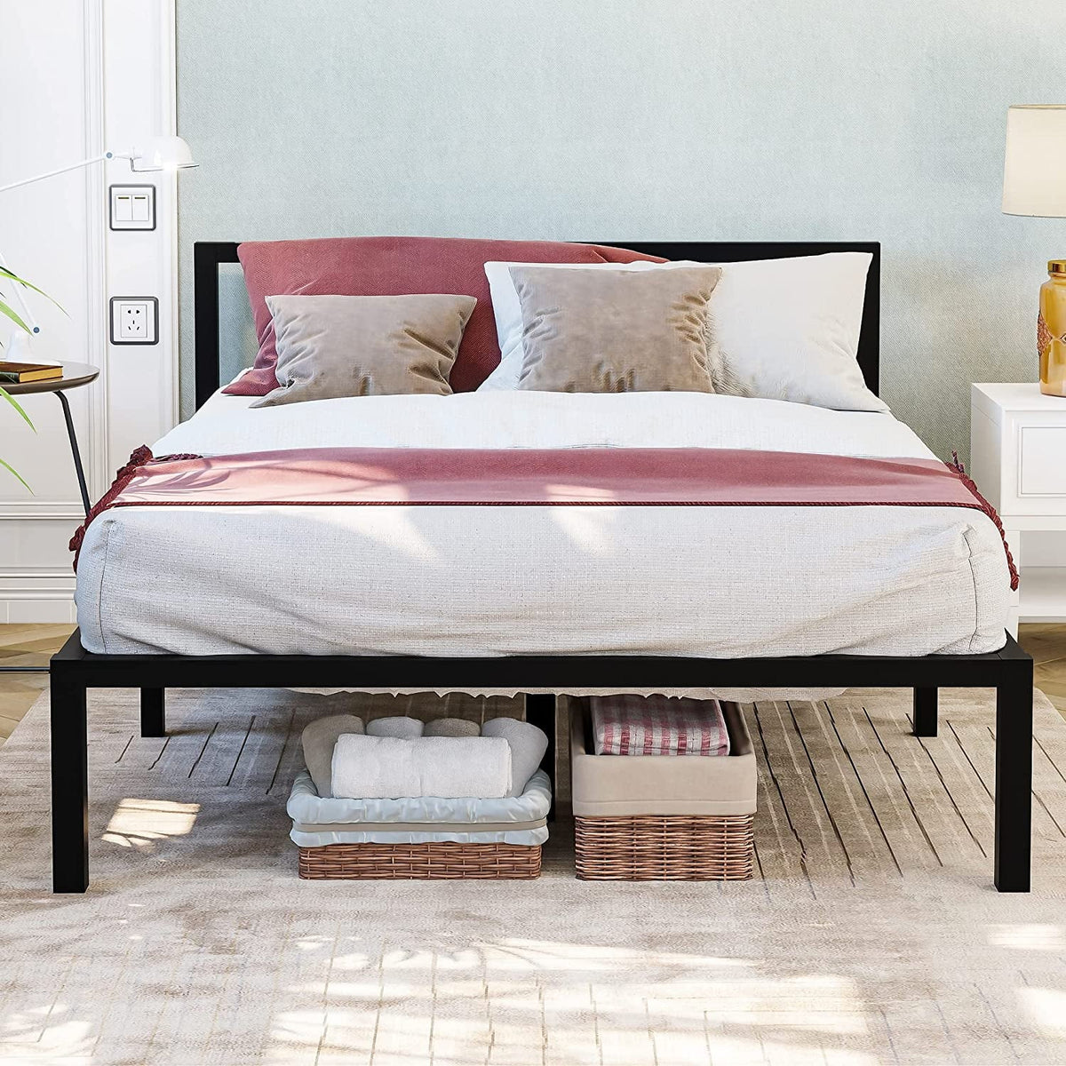 Twin Size Black Metal Bed Frame with Headboard J222