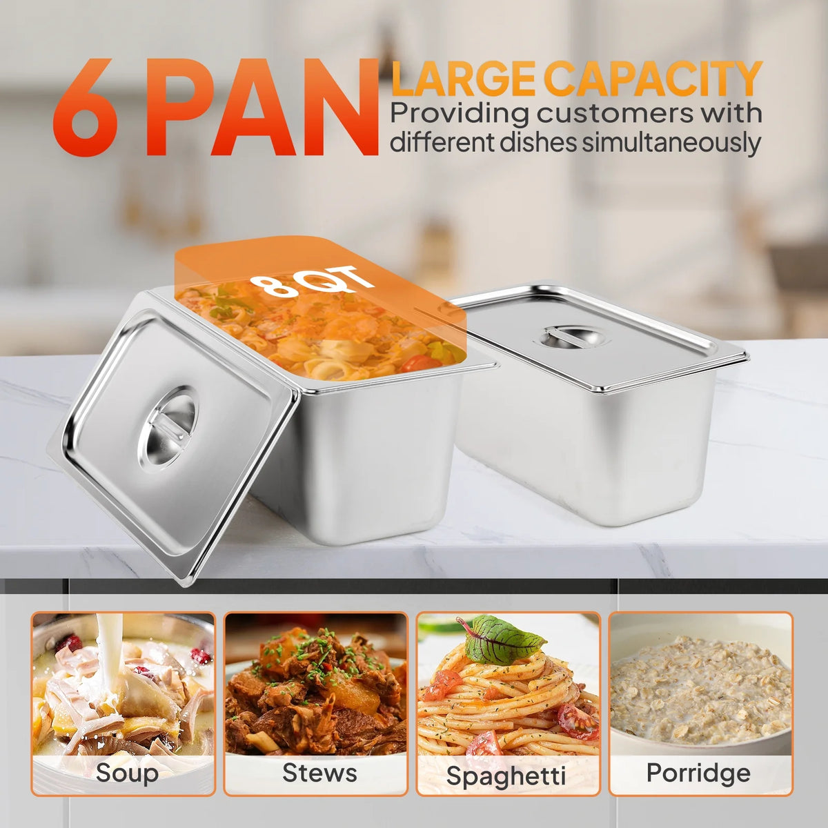 48QT 1500W Electric Commercial Food Warmer Stainless Steel Steam Table W181260