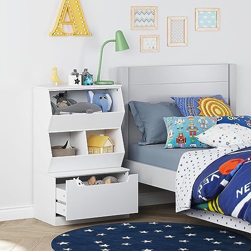 Kids Toy Storage Cabinet and Organizer with Drawers and Cubbies White B296