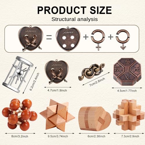 16 PCS Metal & Wooden Brain Teaser Puzzle Set D5576