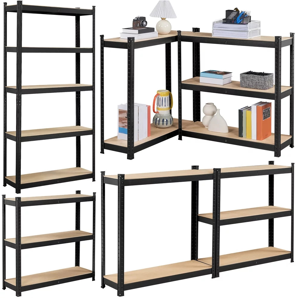 5-Shelf Adjustable Steel Storage Shelf Unit, Black, 2 Pack H41117