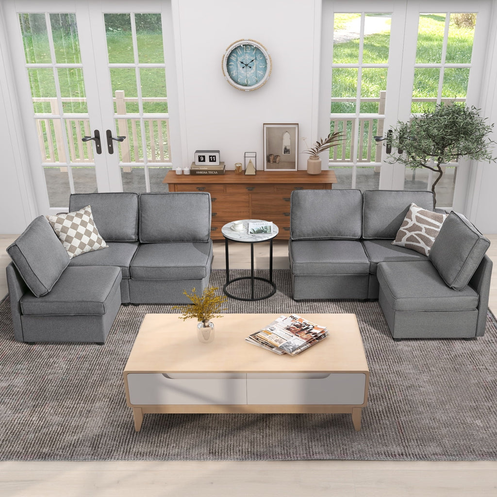 Light Grey U-Shaped Sectional Sofa with Storage and Reversible Chaises A184