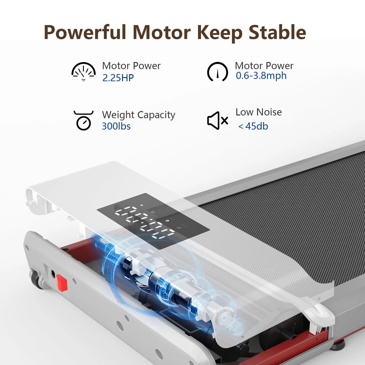 300lb 2.5HP Under Desk Treadmill with LED Display J3795