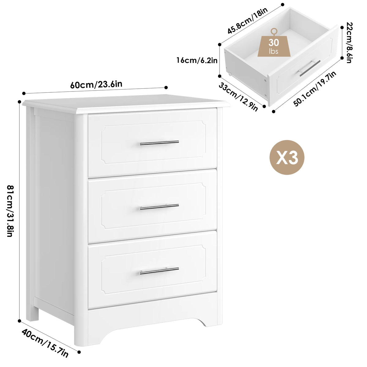White 3 Drawer Dresser G9831