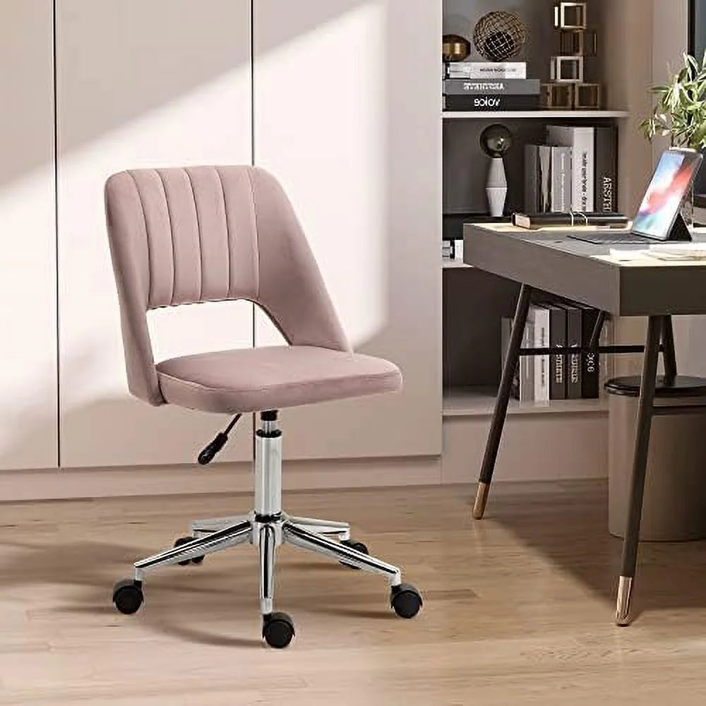 Pink Velvet Armless Swivel Office Chair X17337